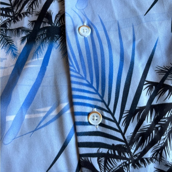 Vintage Italian Full Print Men’s Graphic Dress Shirt Button Up 2XL Beach Blue - Picture 4 of 15